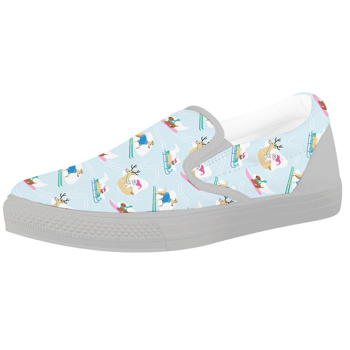 Dog Skiing Print Pattern White Slip On Shoes-grizzshop