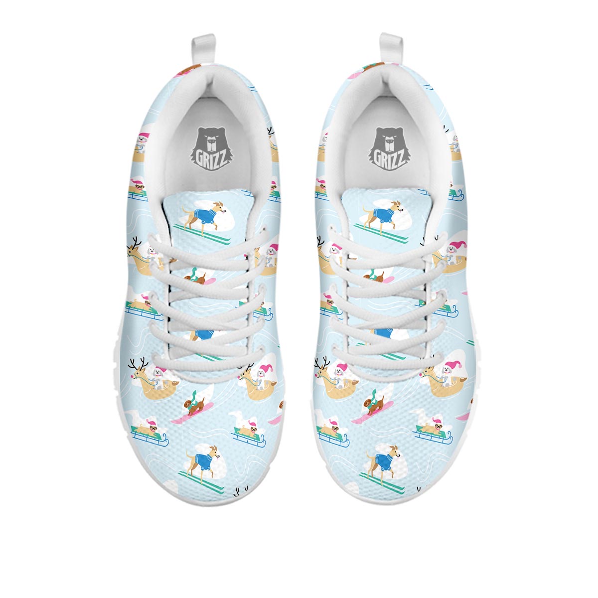 Dog Skiing Print Pattern White Sneaker-grizzshop