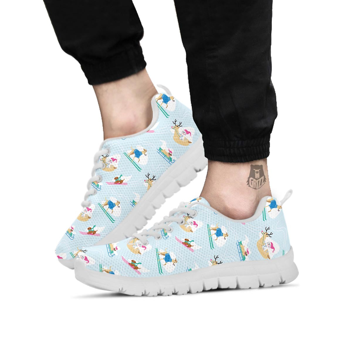 Dog Skiing Print Pattern White Sneaker-grizzshop