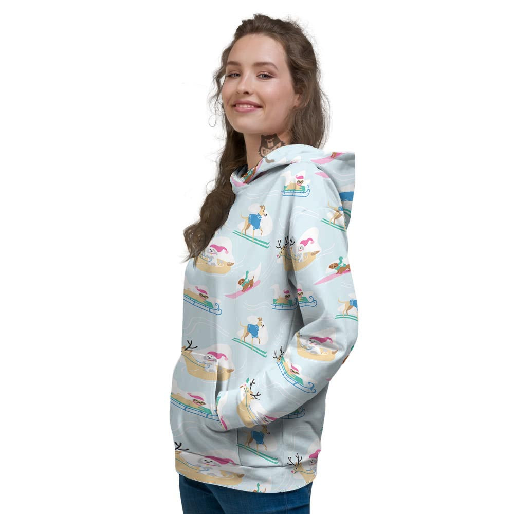 Dog Skiing Print Pattern Women's Hoodie-grizzshop