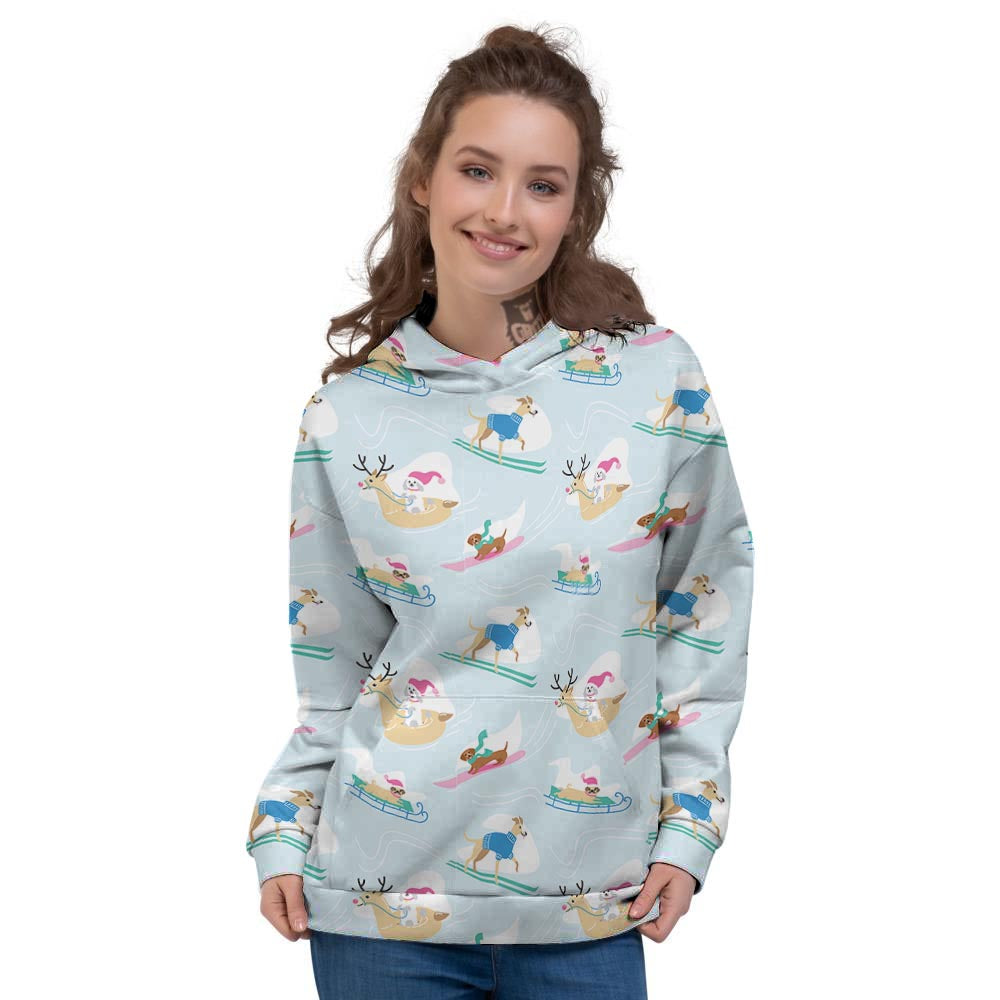 Dog Skiing Print Pattern Women's Hoodie-grizzshop