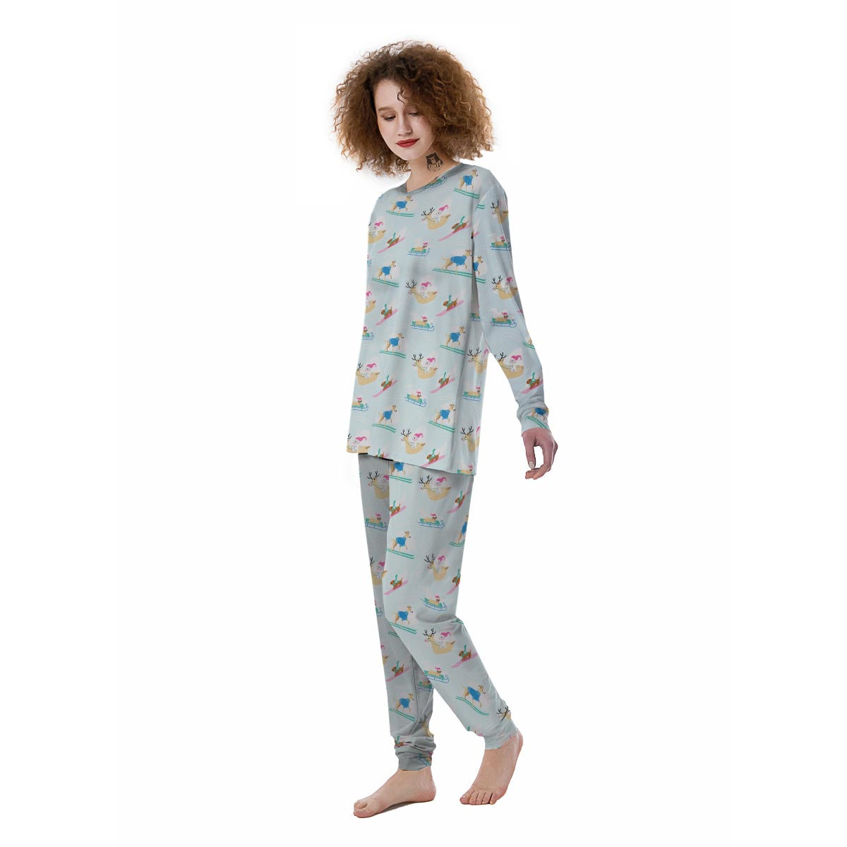 Dog Skiing Print Pattern Women's Pajamas-grizzshop