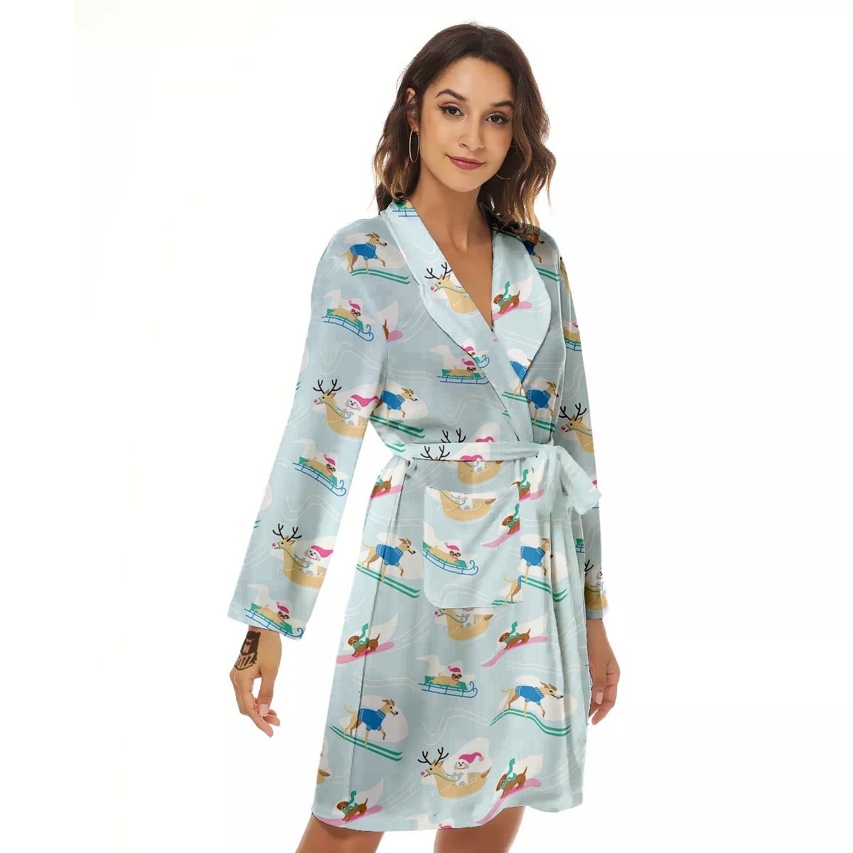 Dog Skiing Print Pattern Women's Robe-grizzshop