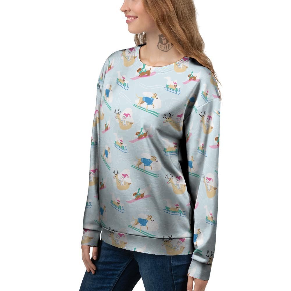 Dog Skiing Print Pattern Women's Sweatshirt-grizzshop
