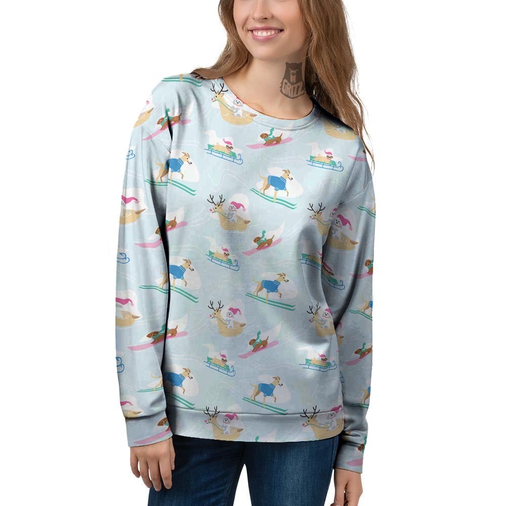 Dog Skiing Print Pattern Women's Sweatshirt-grizzshop
