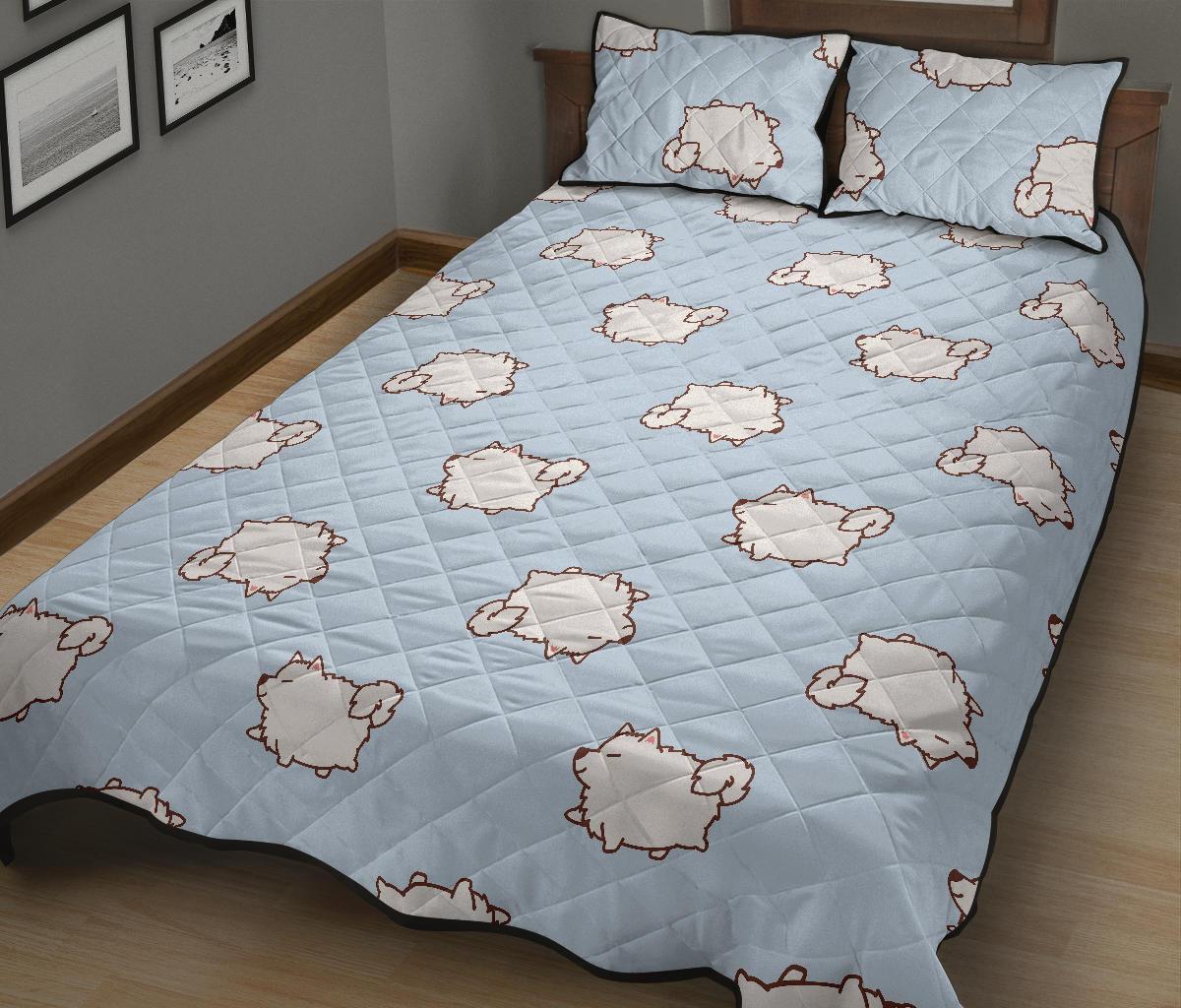 Dog Somoyed Pattern Print Bed Set Quilt-grizzshop