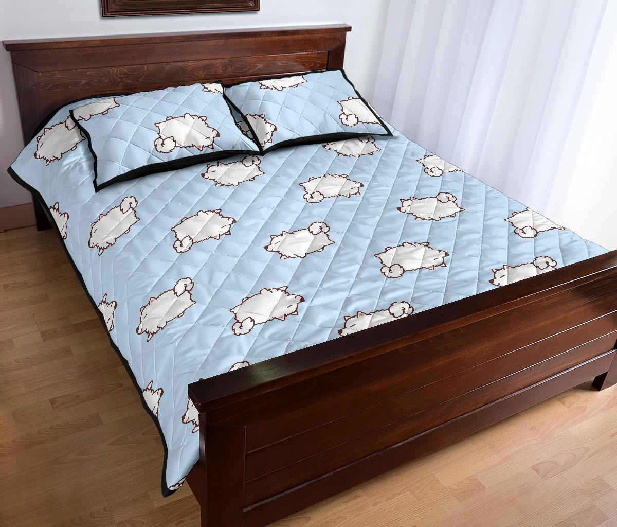 Dog Somoyed Pattern Print Bed Set Quilt-grizzshop