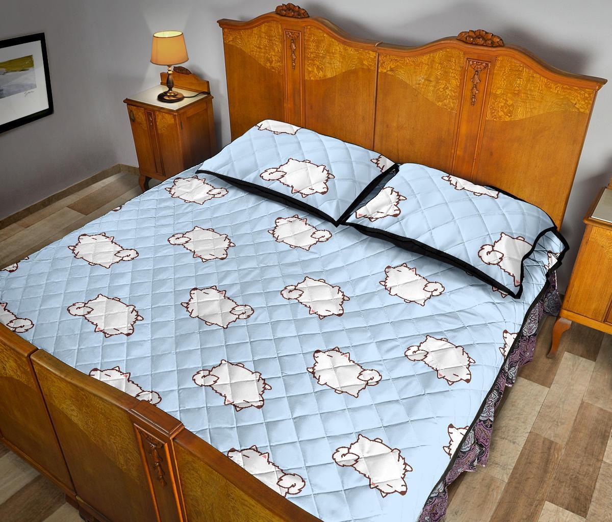 Dog Somoyed Pattern Print Bed Set Quilt-grizzshop