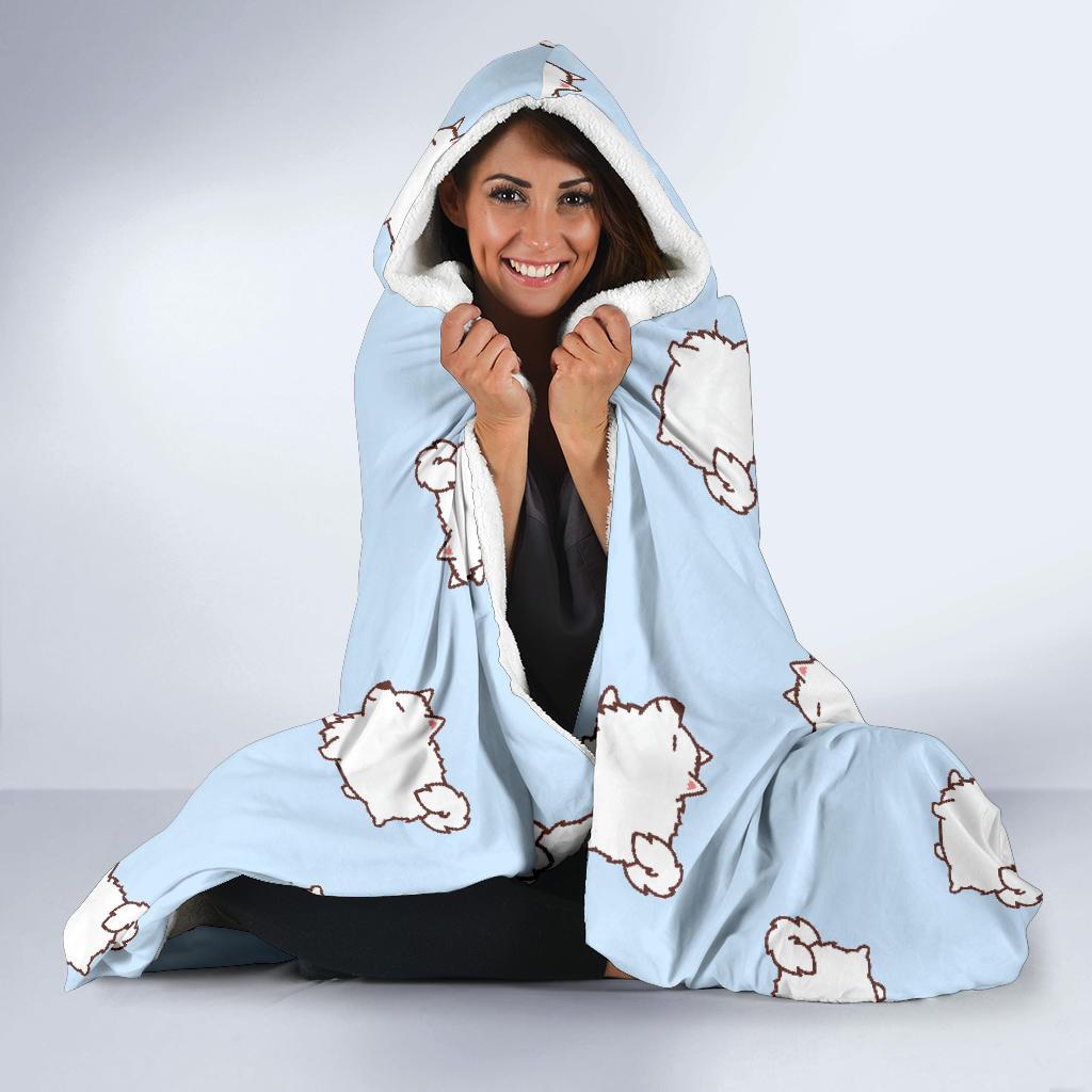 Dog Somoyed Pattern Print Hooded Blanket-grizzshop