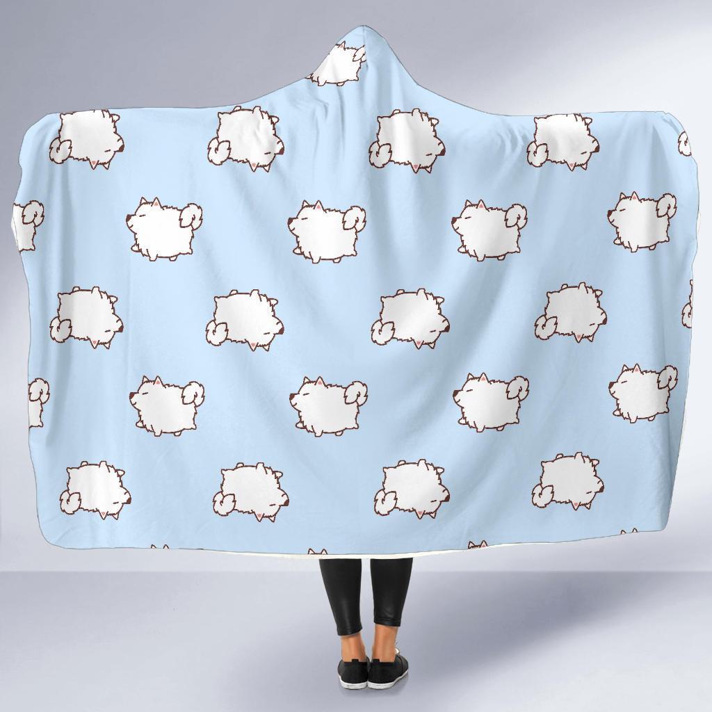 Dog Somoyed Pattern Print Hooded Blanket-grizzshop