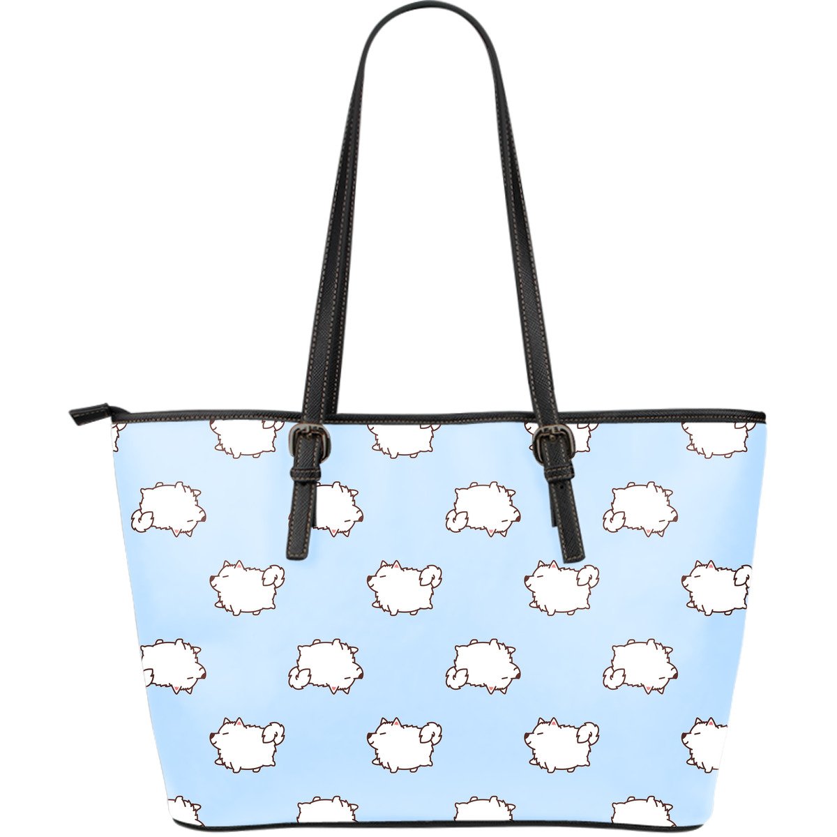 Dog Somoyed Pattern Print Leather Tote Bag-grizzshop