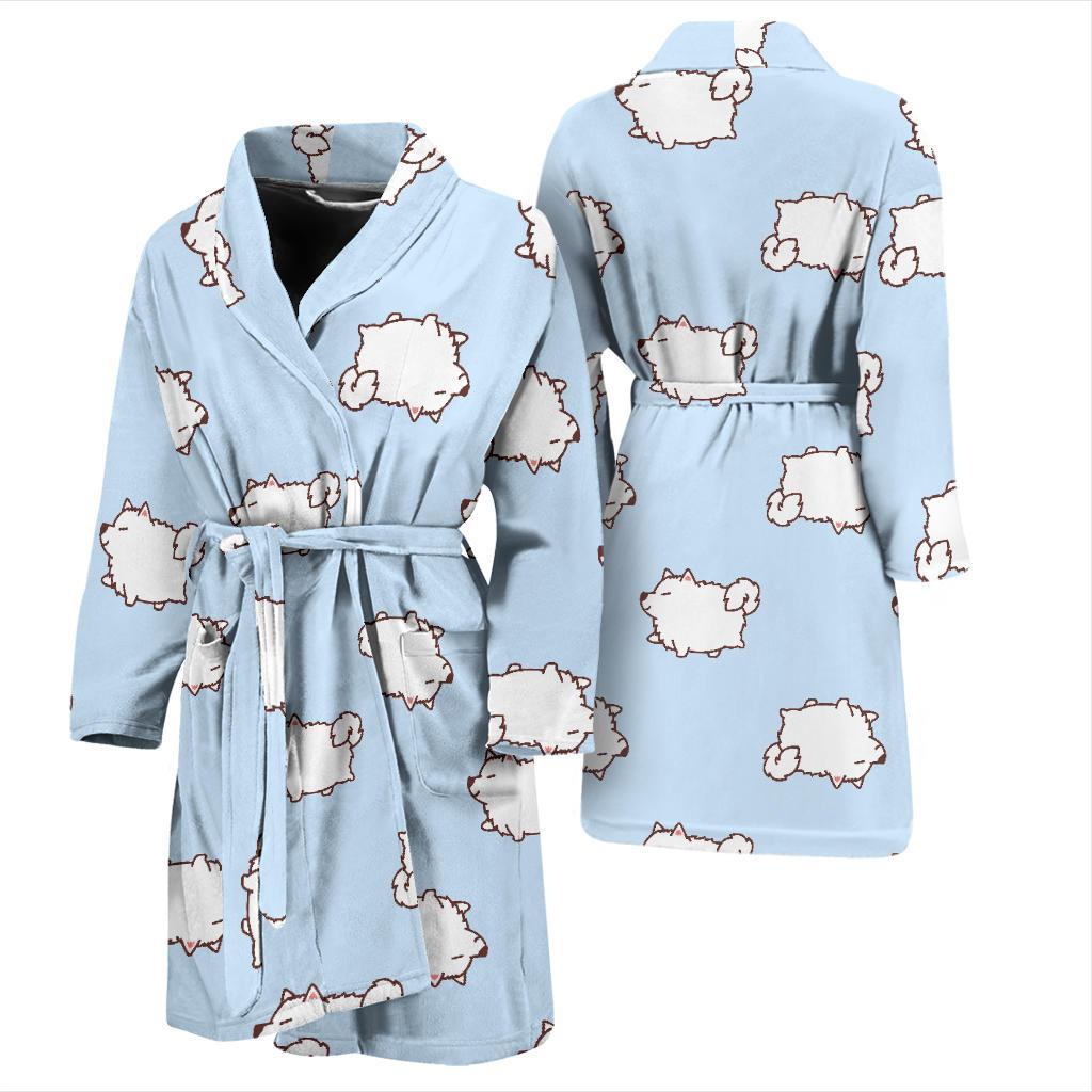 Dog Somoyed Pattern Print Men Long Robe-grizzshop