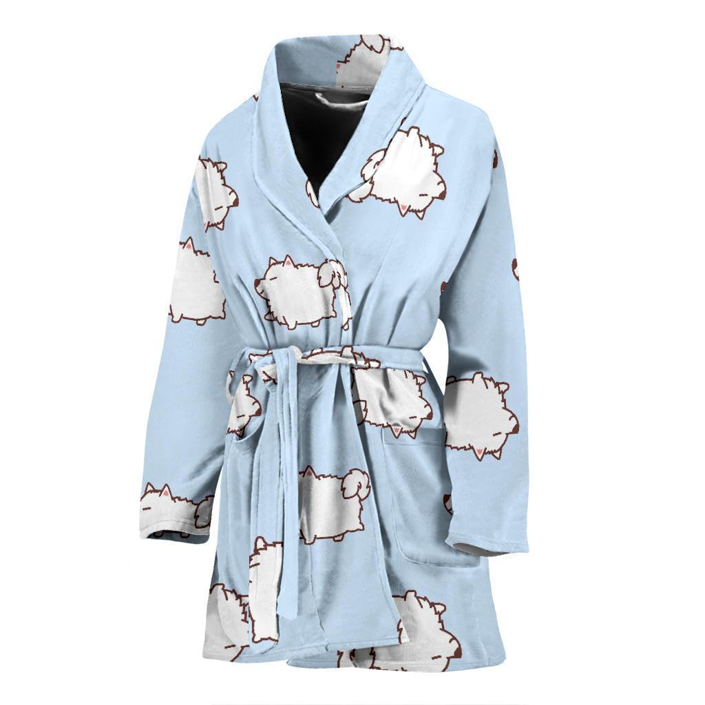 Dog Somoyed Pattern Print Women Long Robe-grizzshop