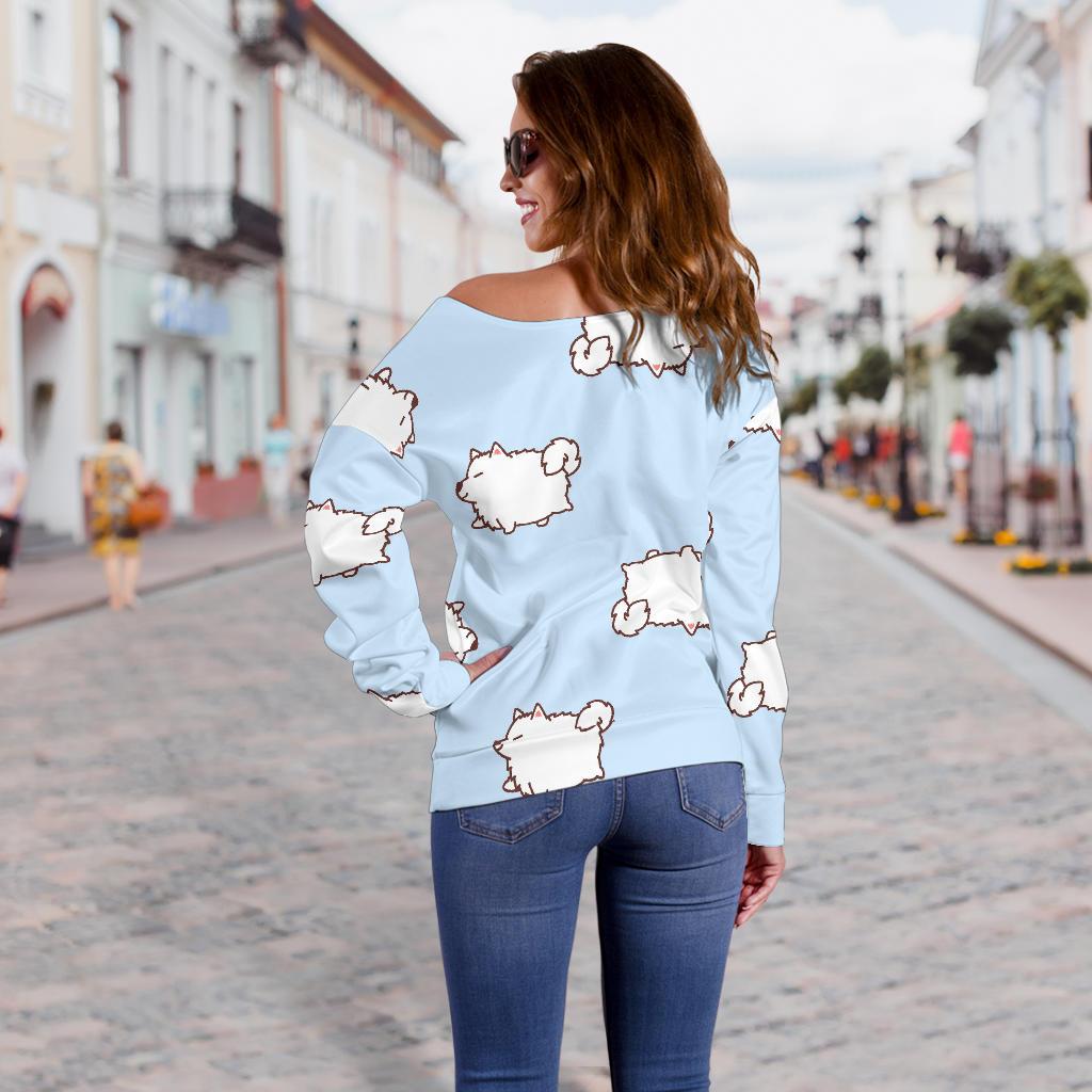 Dog Somoyed Pattern Print Women Off Shoulder Sweatshirt-grizzshop