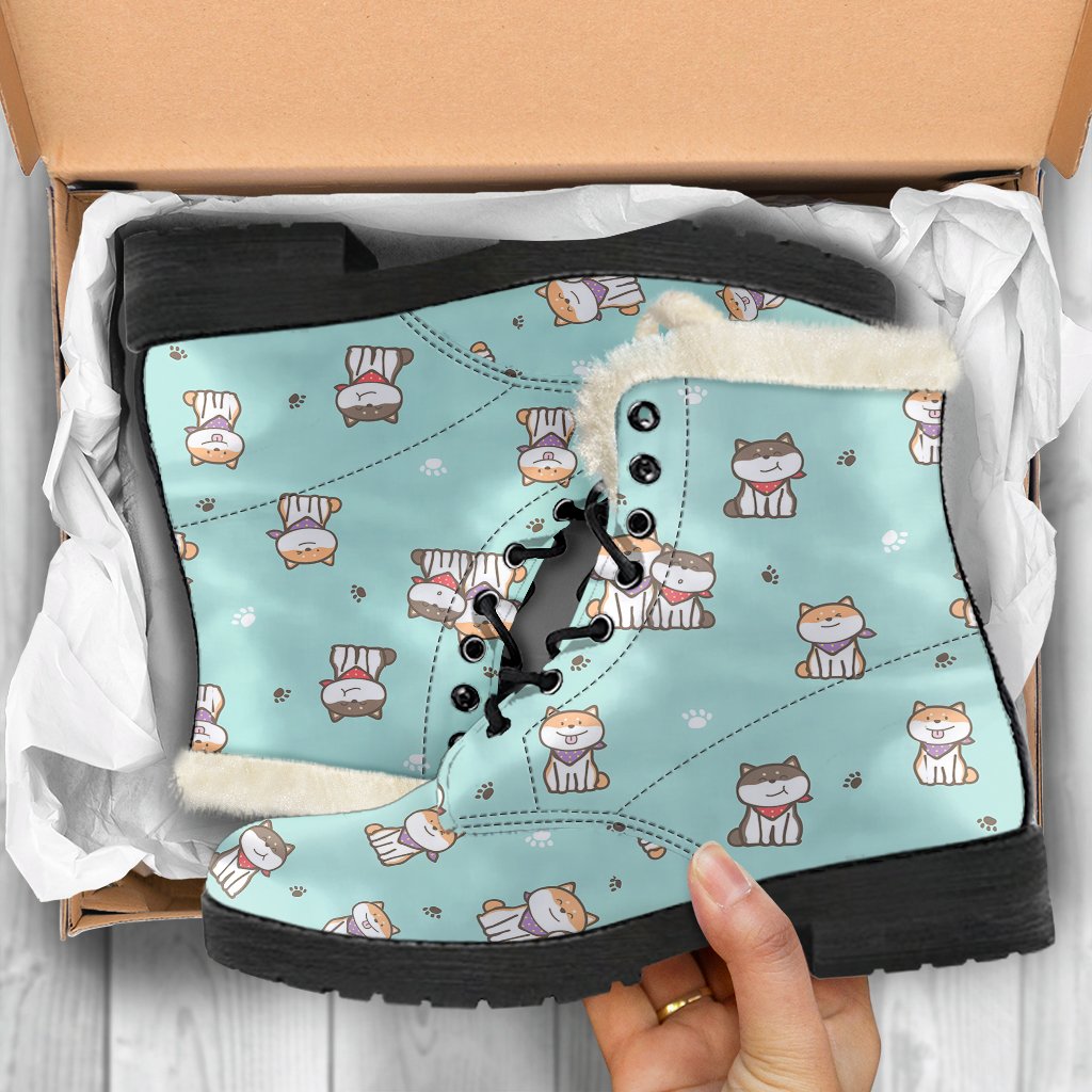 Dog Pupppy Shiba Inu Pattern Print Comfy Winter Boots-grizzshop