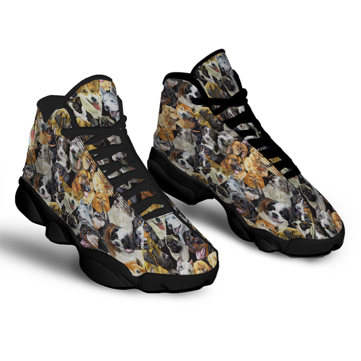 Dogs Breeds Watercolor Print Pattern Black Basketball Shoes-grizzshop