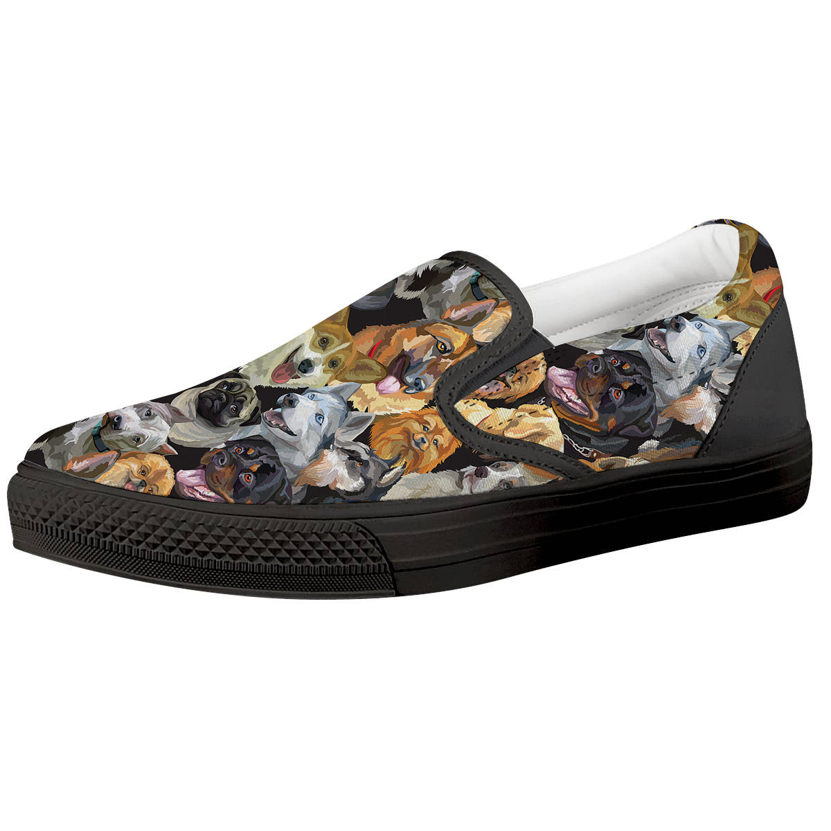 Dogs Breeds Watercolor Print Pattern Black Slip On Shoes-grizzshop