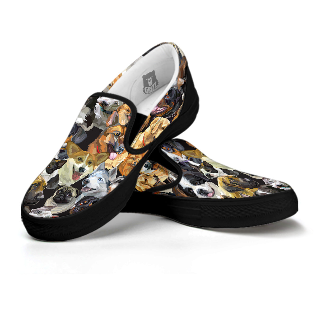 Dogs Breeds Watercolor Print Pattern Black Slip On Shoes-grizzshop