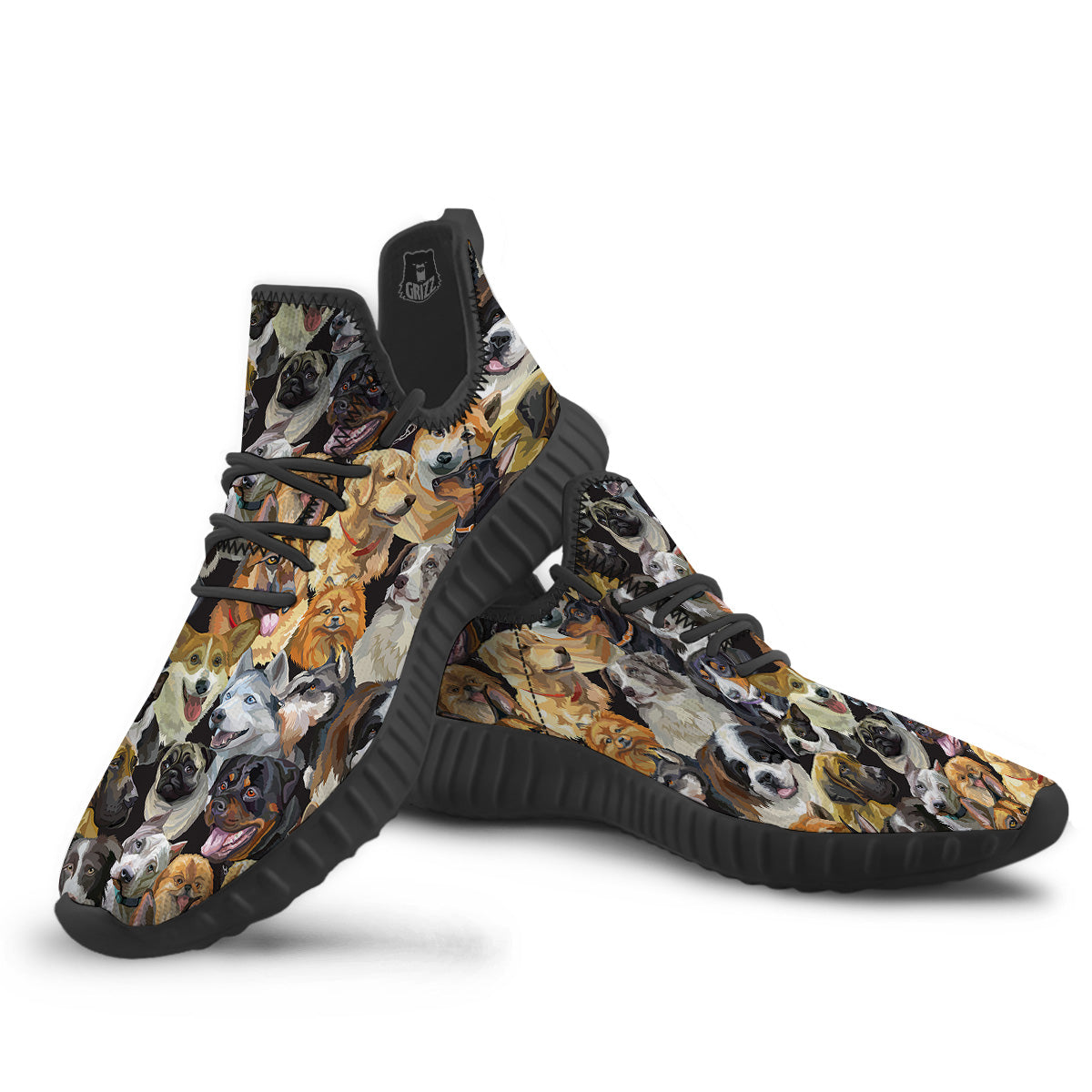 Dogs Breeds Watercolor Print Pattern Black Walking Shoes-grizzshop