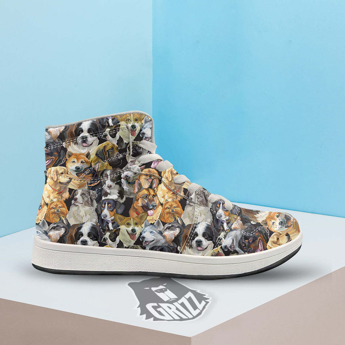 Dogs Breeds Watercolor Print Pattern High Top Sneakers-grizzshop