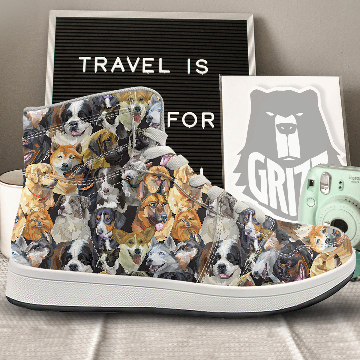 Dogs Breeds Watercolor Print Pattern High Top Sneakers-grizzshop