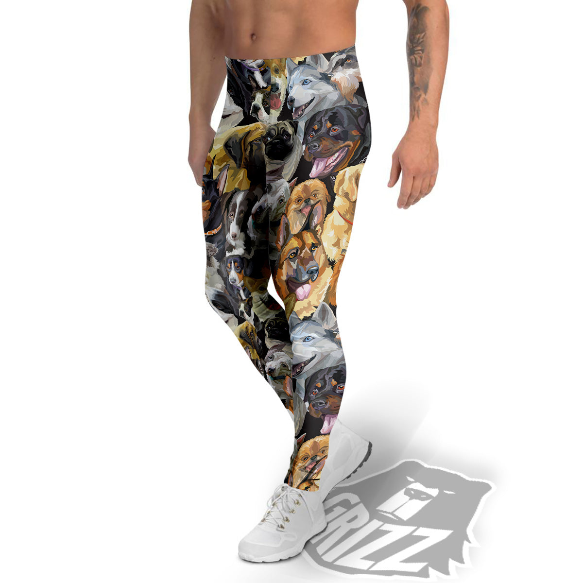 Dogs Breeds Watercolor Print Pattern Men's Leggings-grizzshop