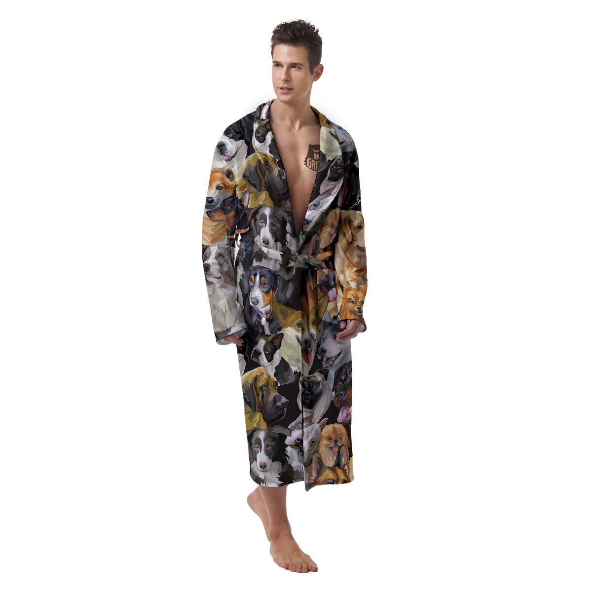 Dogs Breeds Watercolor Print Pattern Men's Robe-grizzshop
