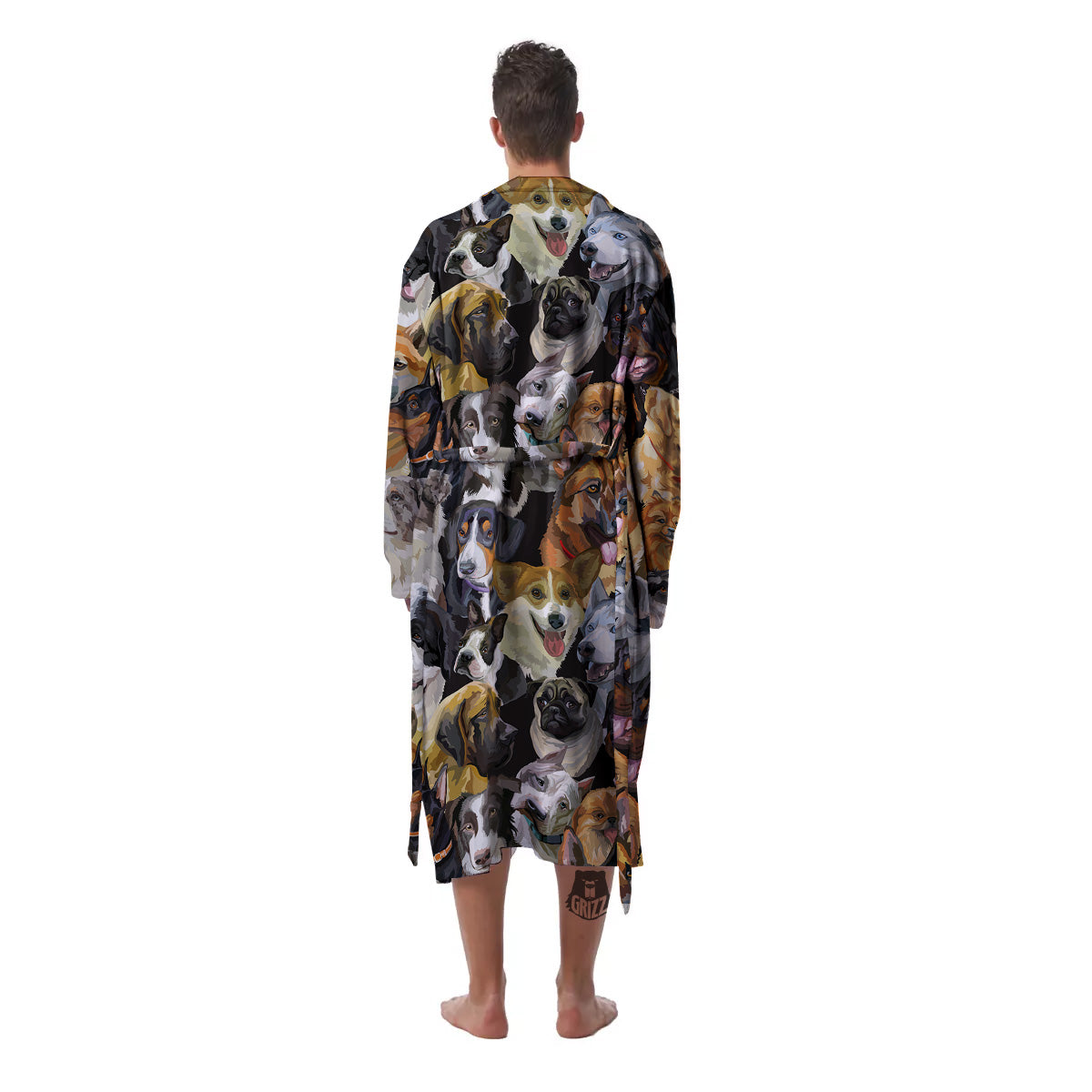Dogs Breeds Watercolor Print Pattern Men's Robe-grizzshop
