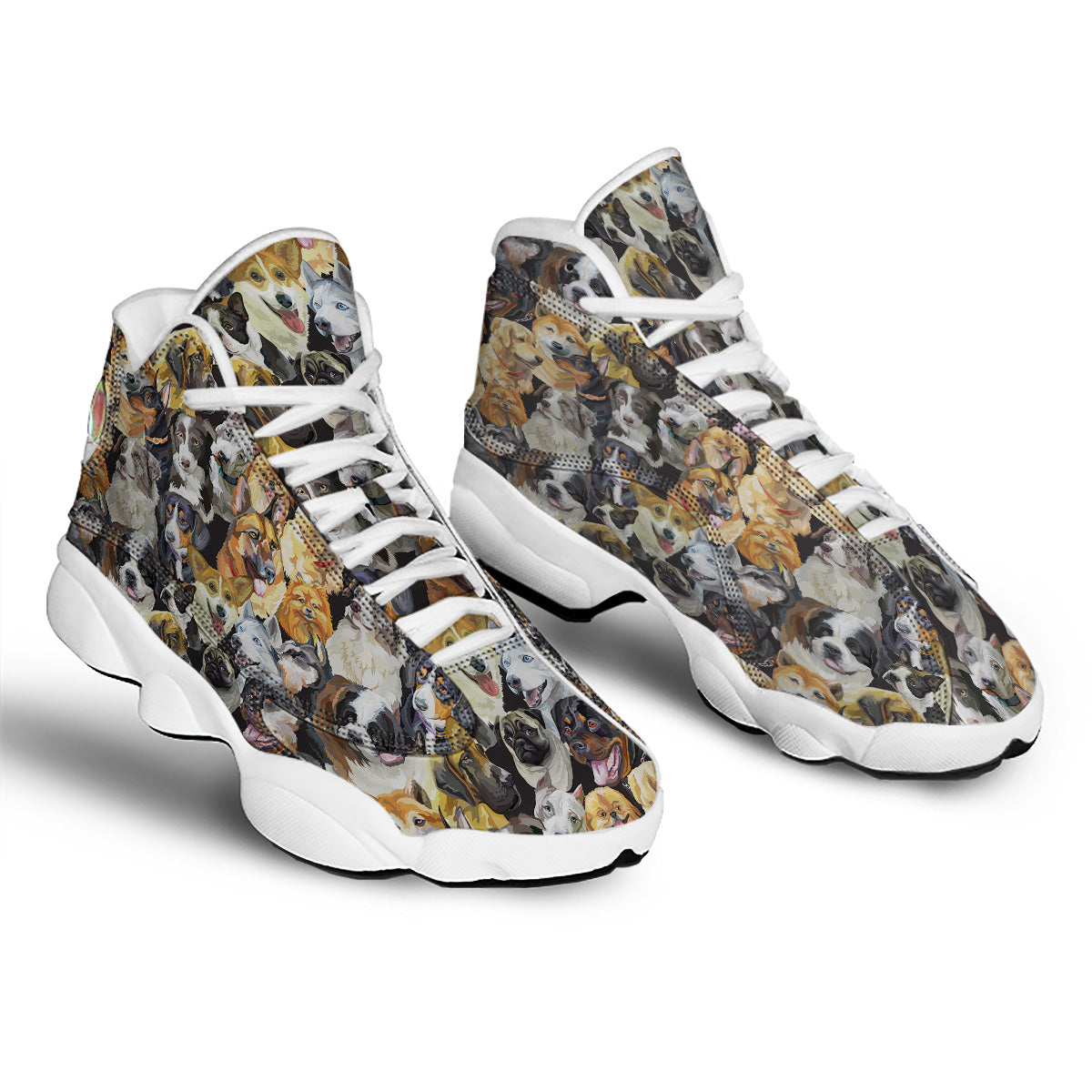 Dogs Breeds Watercolor Print Pattern White Basketball Shoes-grizzshop