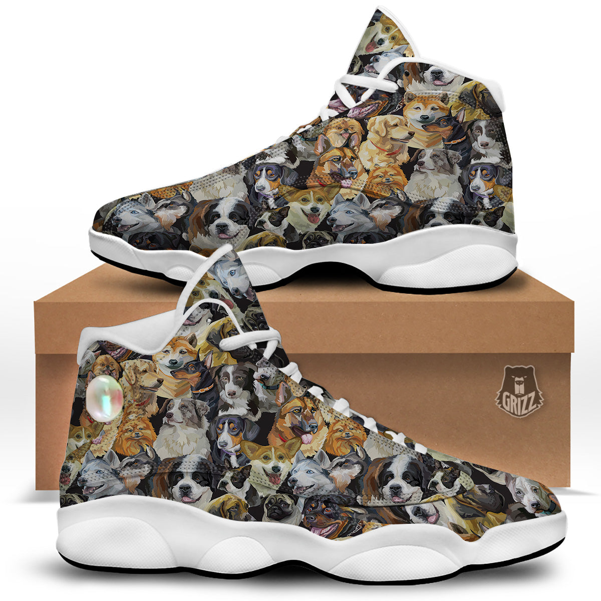 Dogs Breeds Watercolor Print Pattern White Basketball Shoes-grizzshop