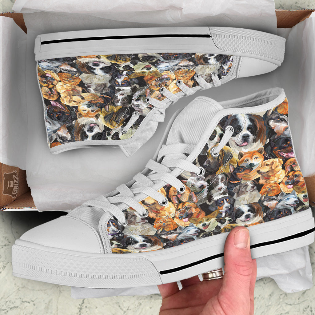 Dogs Breeds Watercolor Print Pattern White High Top Shoes-grizzshop