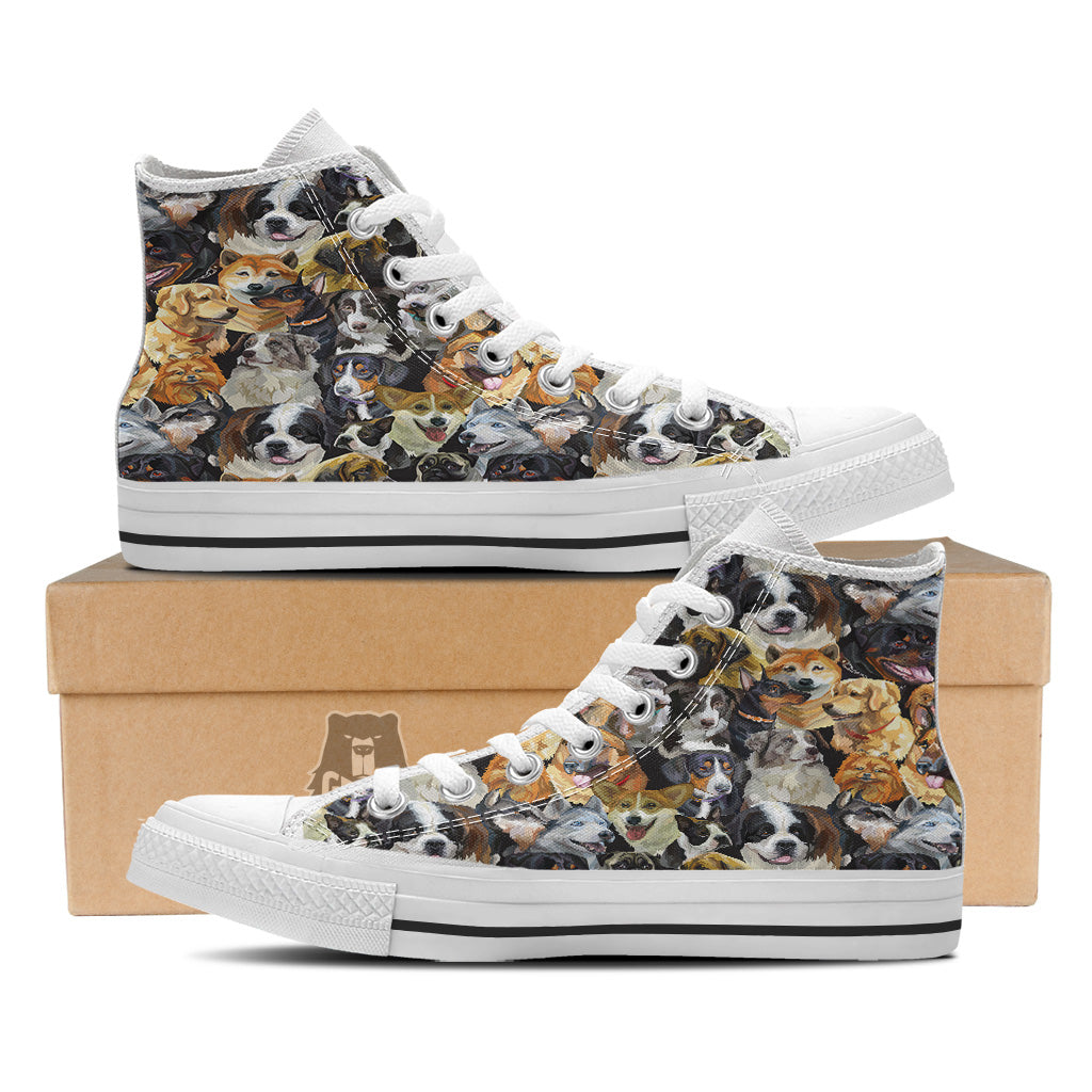 Dogs Breeds Watercolor Print Pattern White High Top Shoes-grizzshop