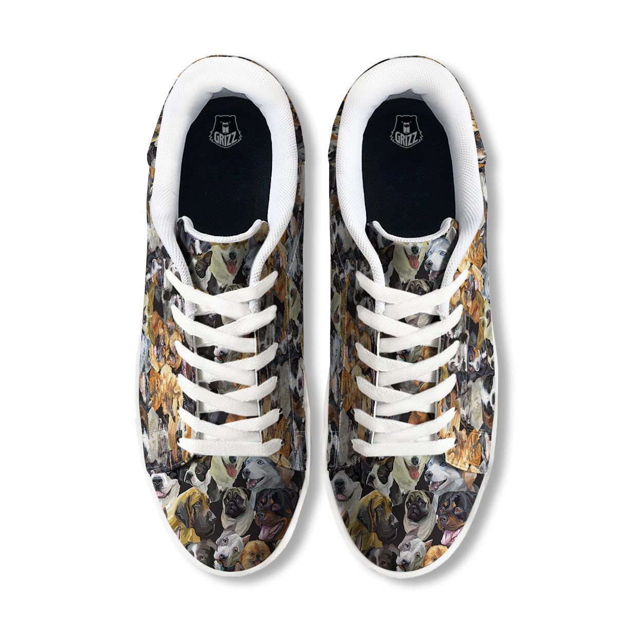 Dogs Breeds Watercolor Print Pattern White Low Top Sneakers-grizzshop