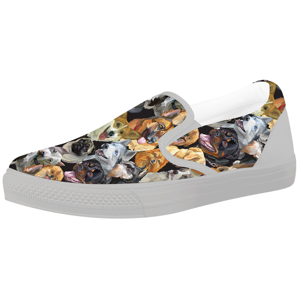 Dogs Breeds Watercolor Print Pattern White Slip On Shoes-grizzshop