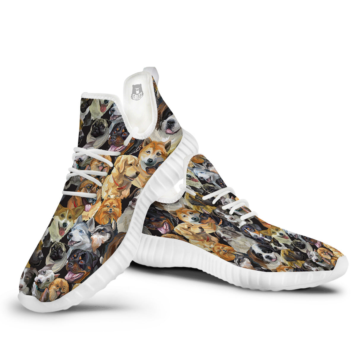 Dogs Breeds Watercolor Print Pattern White Walking Shoes-grizzshop