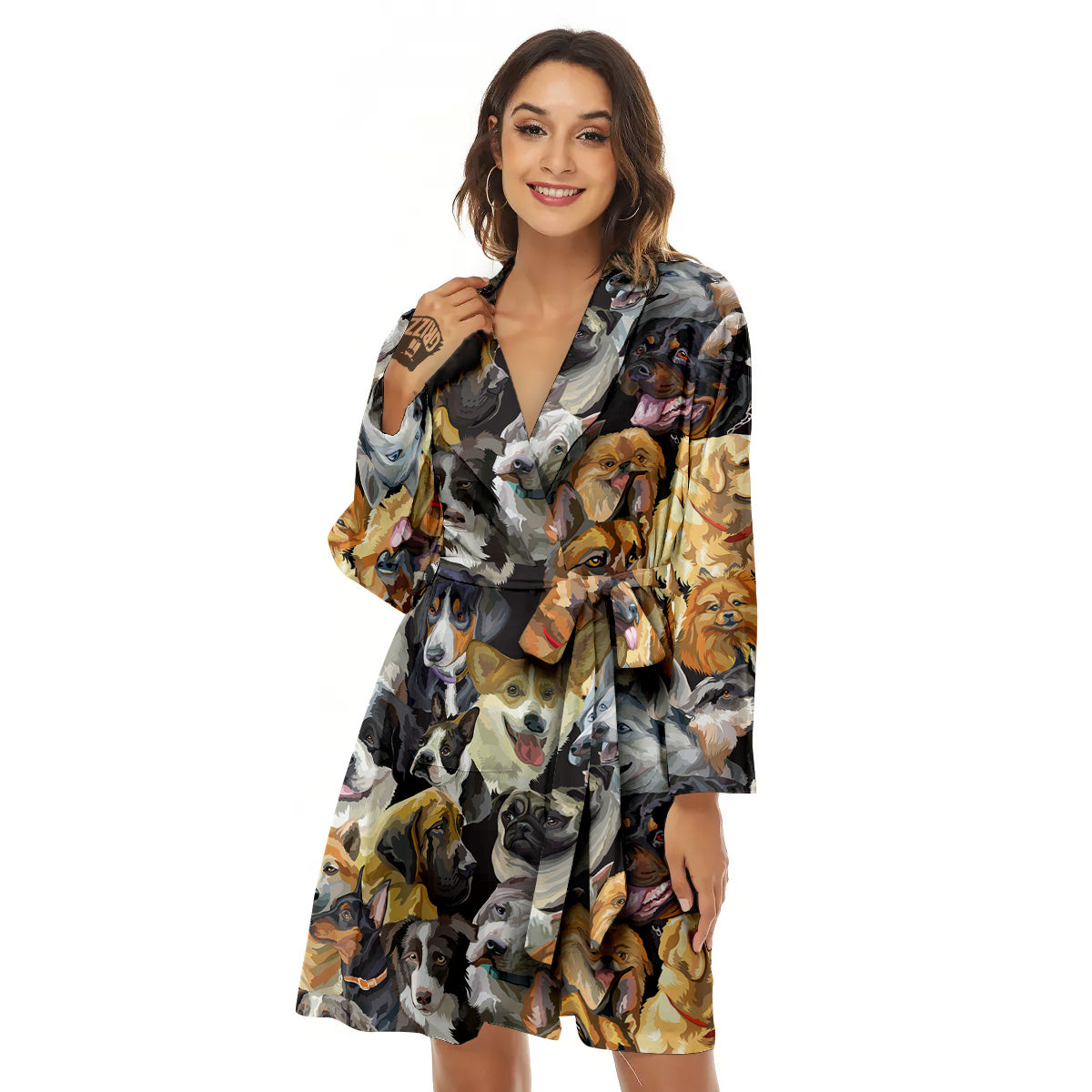 Dogs Breeds Watercolor Print Pattern Women's Robe-grizzshop