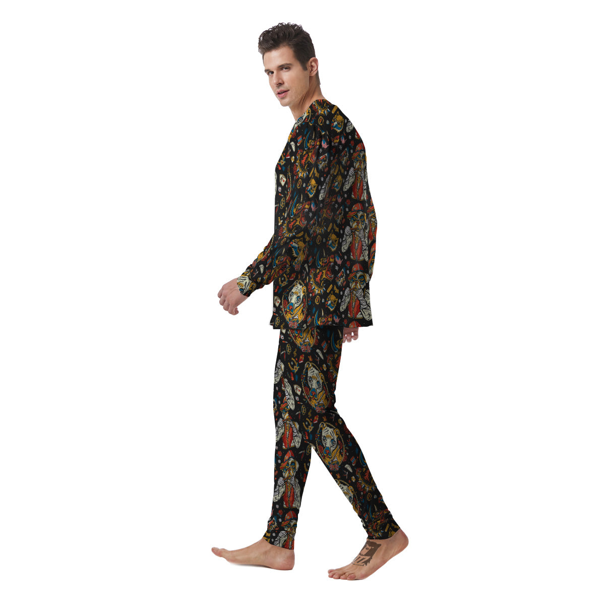 Dogs Old School Tattoo Print Pattern Men's Pajamas-grizzshop