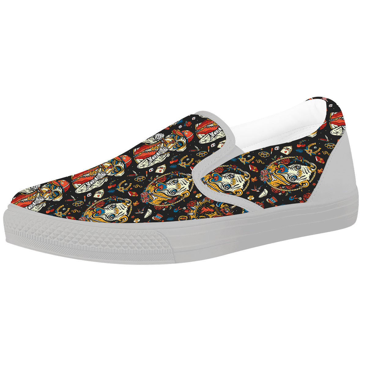 Dogs Old School Tattoo Print Pattern White Slip On Shoes-grizzshop