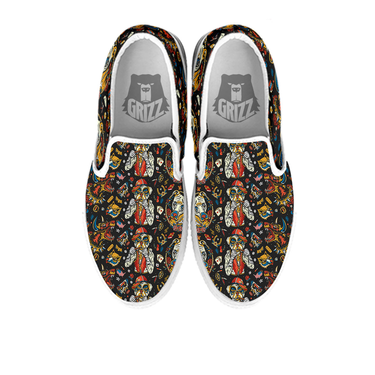 Dogs Old School Tattoo Print Pattern White Slip On Shoes-grizzshop