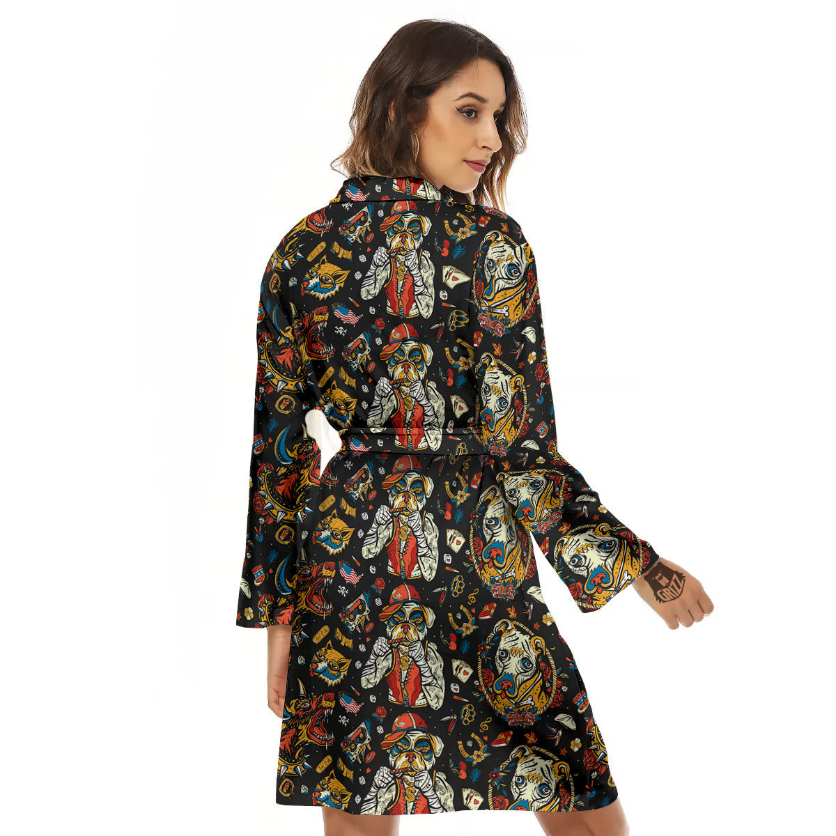 Dogs Old School Tattoo Print Pattern Women's Robe-grizzshop