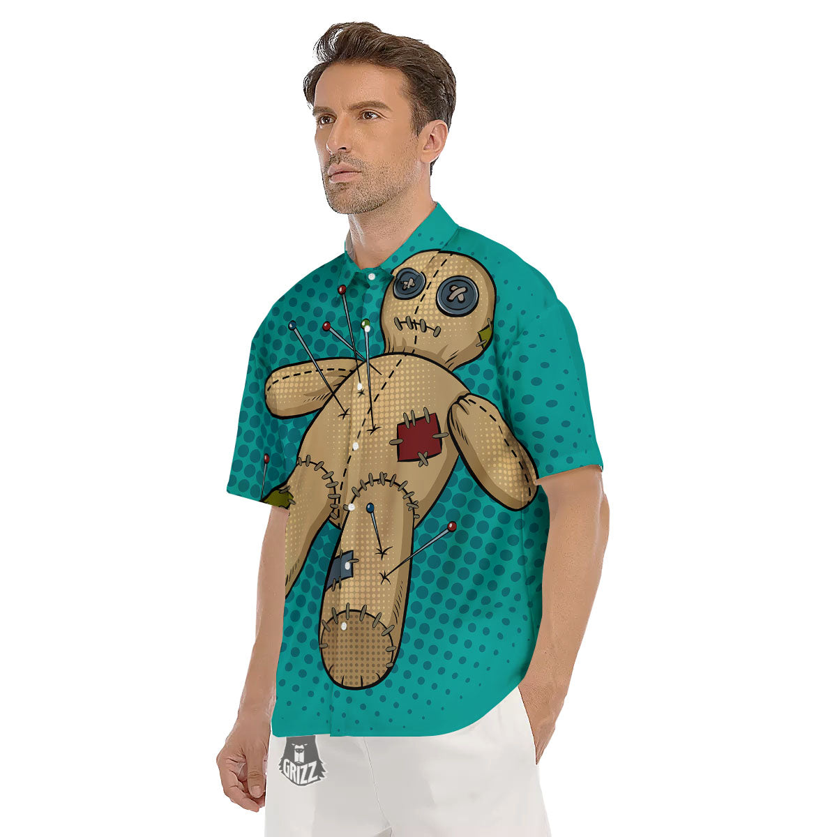 Doll Voodoo Print Men's Short Sleeve Shirts-grizzshop