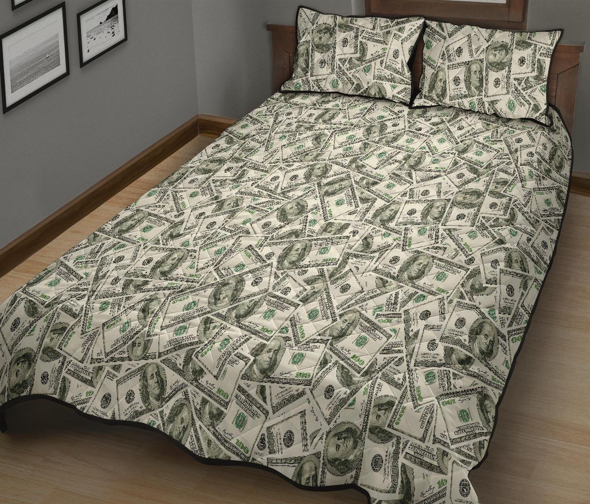 Dollar Money Pattern Print Bed Set Quilt-grizzshop