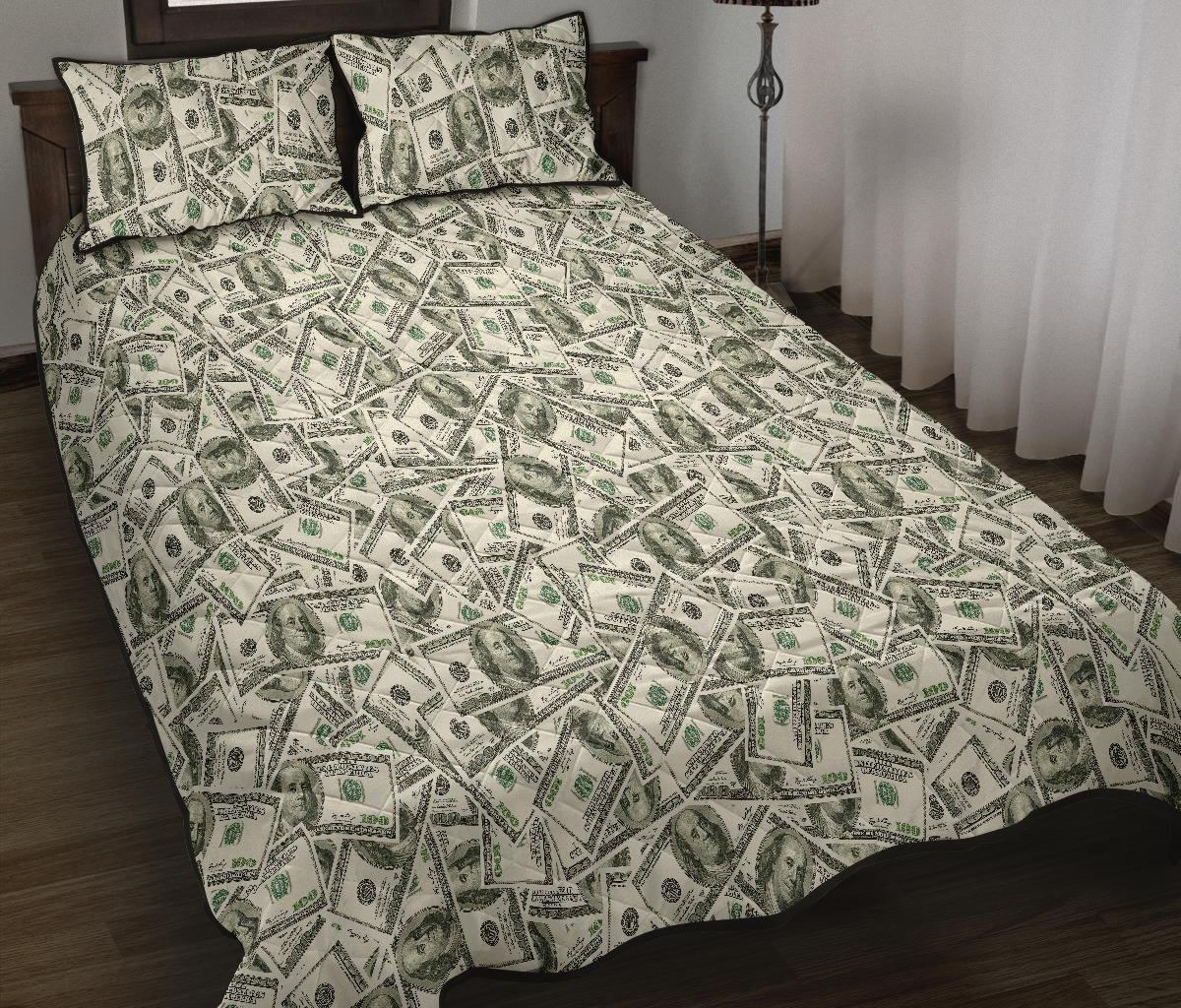 Dollar Money Pattern Print Bed Set Quilt-grizzshop