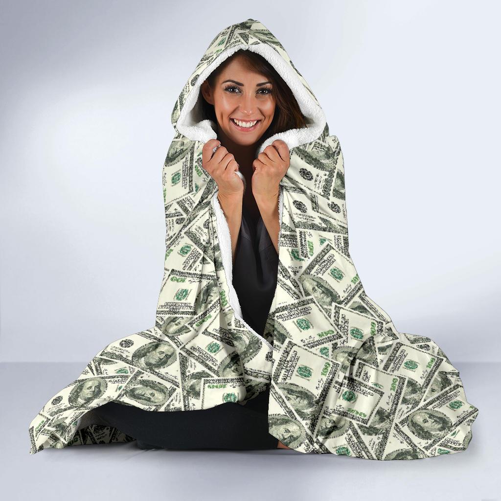 Dollar Money Pattern Print Hooded Blanket-grizzshop