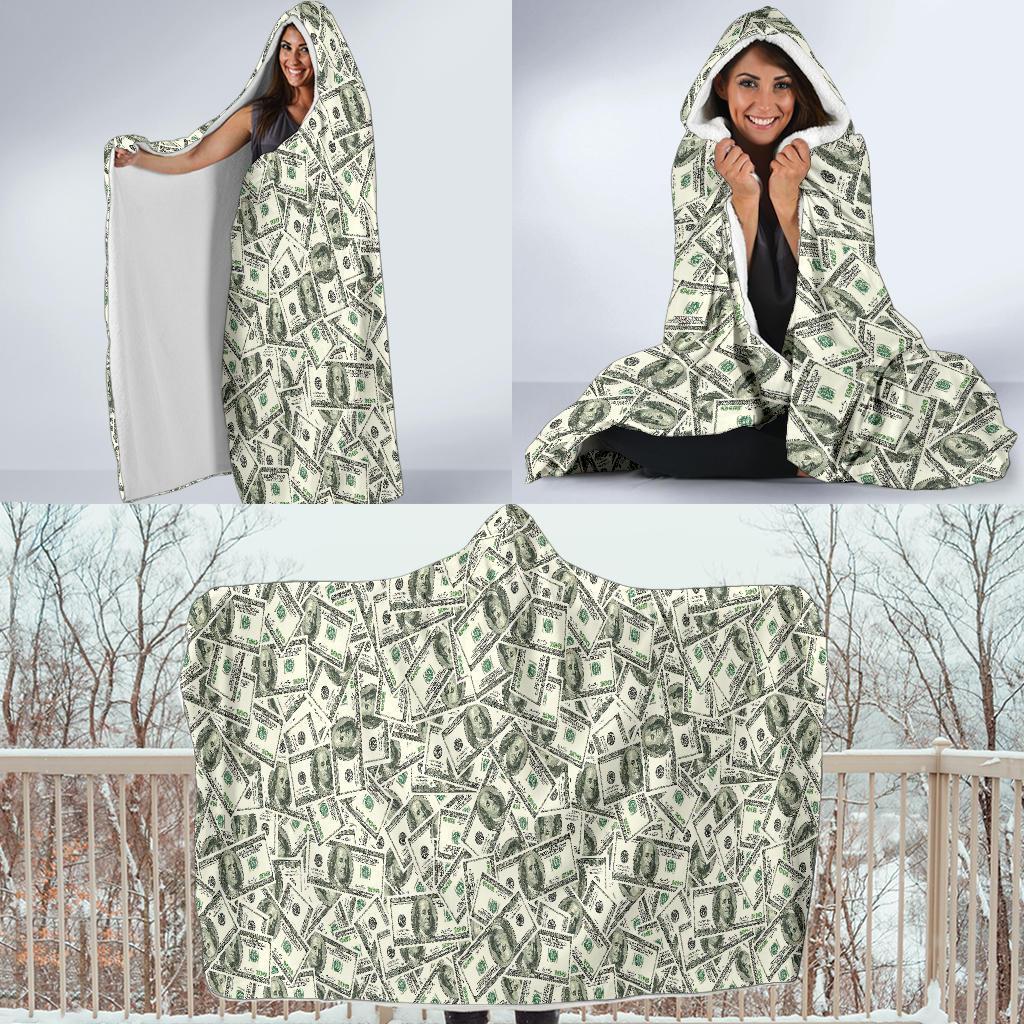 Dollar Money Pattern Print Hooded Blanket-grizzshop