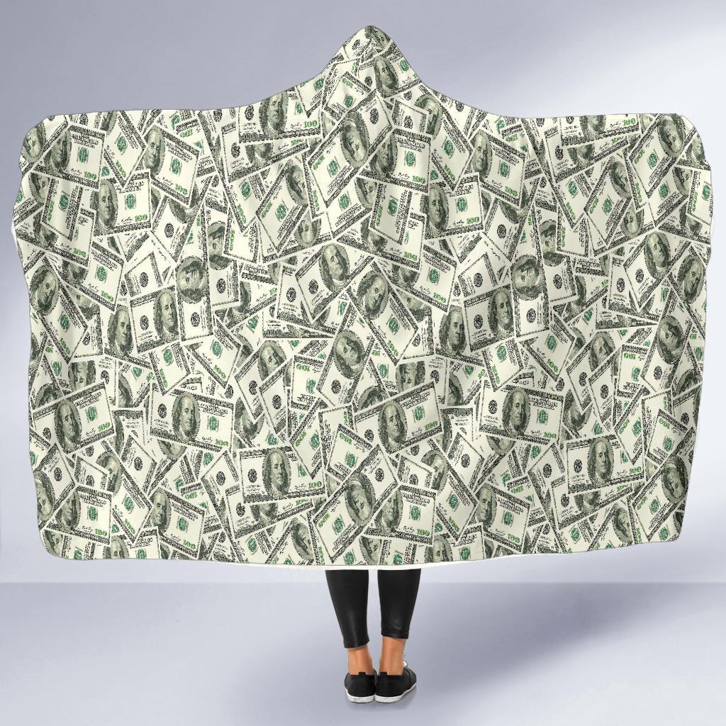 Dollar Money Pattern Print Hooded Blanket-grizzshop