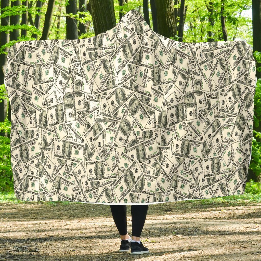 Dollar Money Pattern Print Hooded Blanket-grizzshop