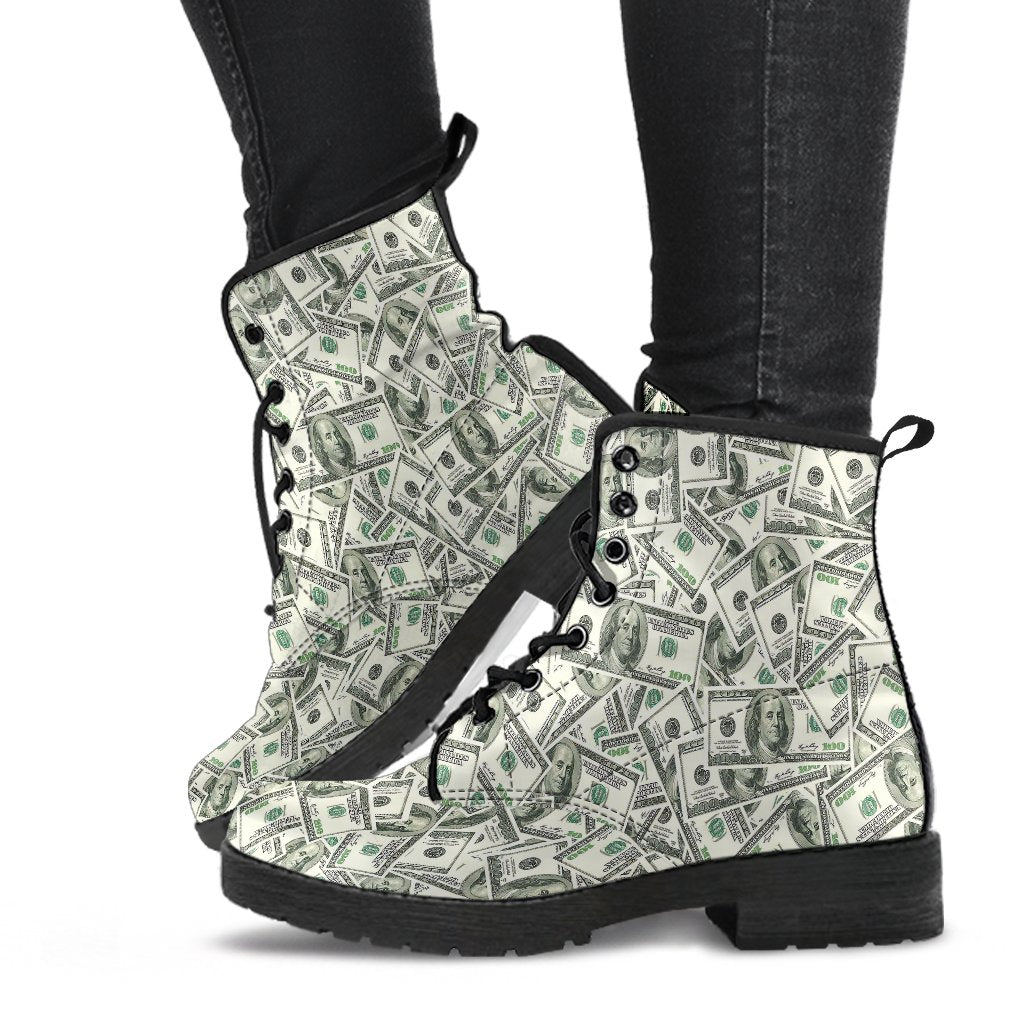 Dollar Money Pattern Print Men Women Leather Boots-grizzshop