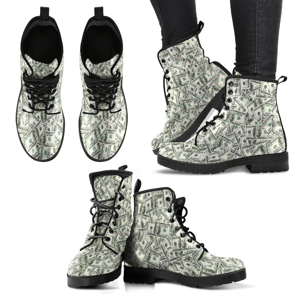 Dollar Money Pattern Print Men Women Leather Boots-grizzshop