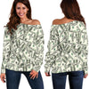 Dollar Money Pattern Print Women Off Shoulder Sweatshirt-grizzshop